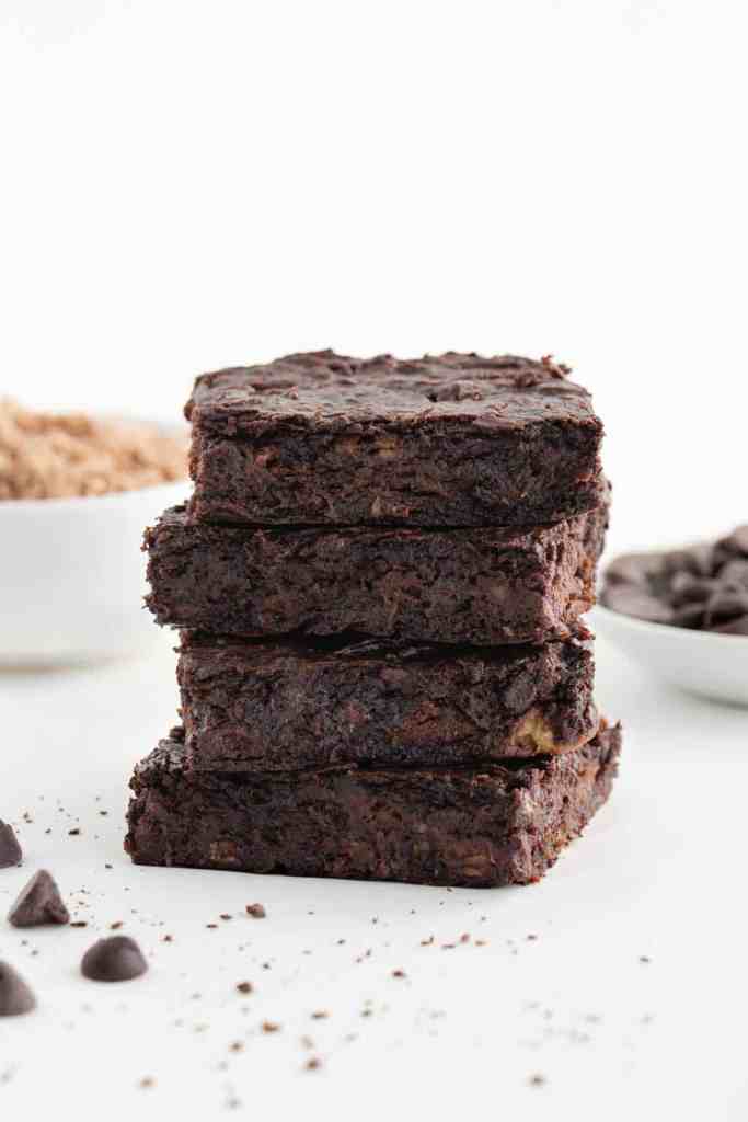 Stack of high protein chocolate brownies 
