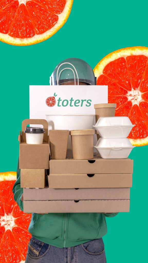 Toters logo in bag with delivery items
